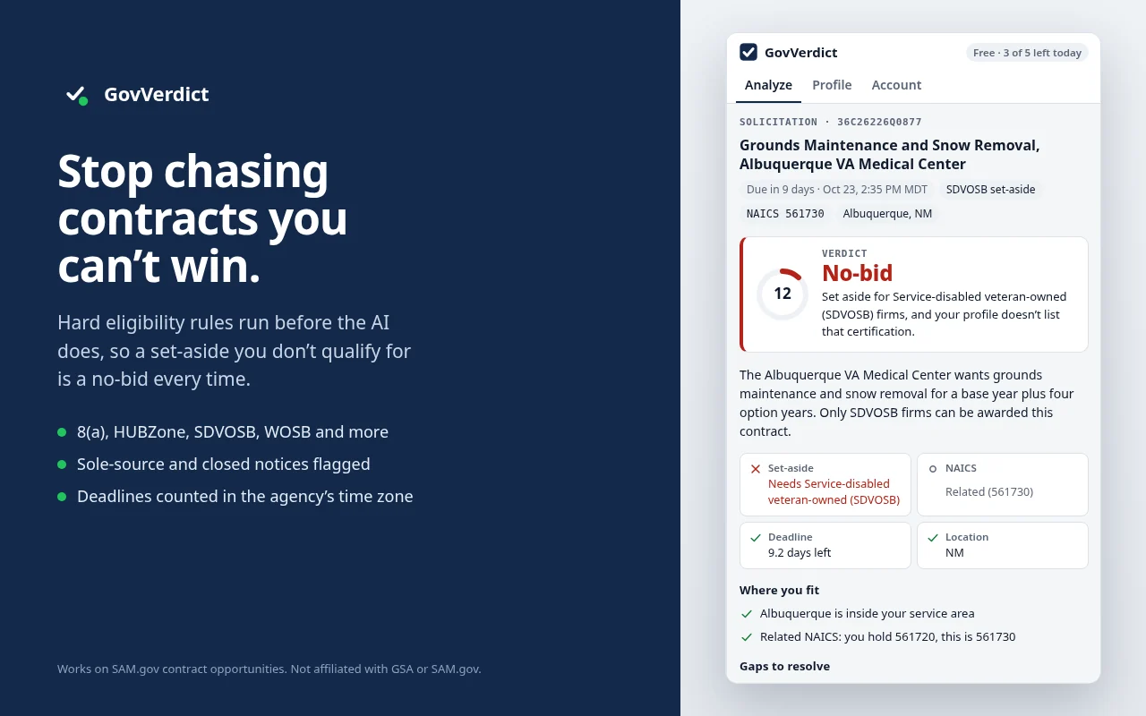 Stop chasing contracts you can’t win. GovVerdict side panel screenshot